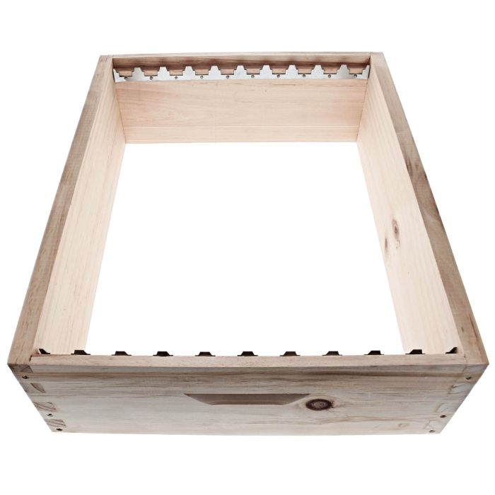 10er Dadant US Honigraum-Zarge 150 mm hoch aus Weymouth-Kiefer mit Metallrechen