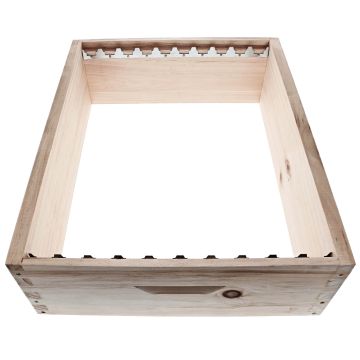10er Dadant US Honigraum-Zarge 150 mm hoch aus Weymouth-Kiefer mit Metallrechen