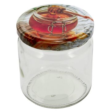 Rundglas 400 ml mit 82er Twist Off Deckel Löffel mit Honig