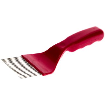 Entdecklungsgabel mit dickem rotem Kunststoffgriff und geraden Nadeln