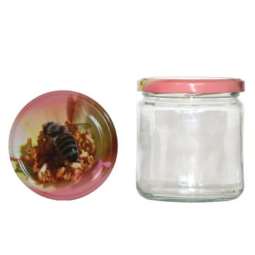 Rundglas 400 ml mit 82er Twist Off Deckel Biene auf Rose