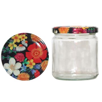 Rundglas 400 ml mit 82er Twist Off Deckel Blumenwiese